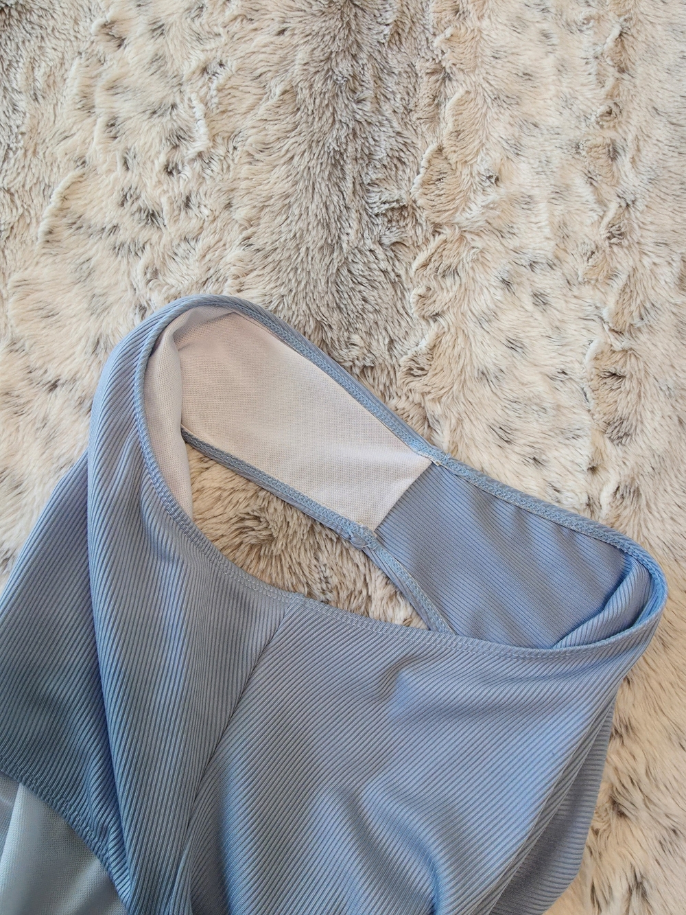 Light Blue Ribbed One-Piece Swimsuit - Picture 4 of 5